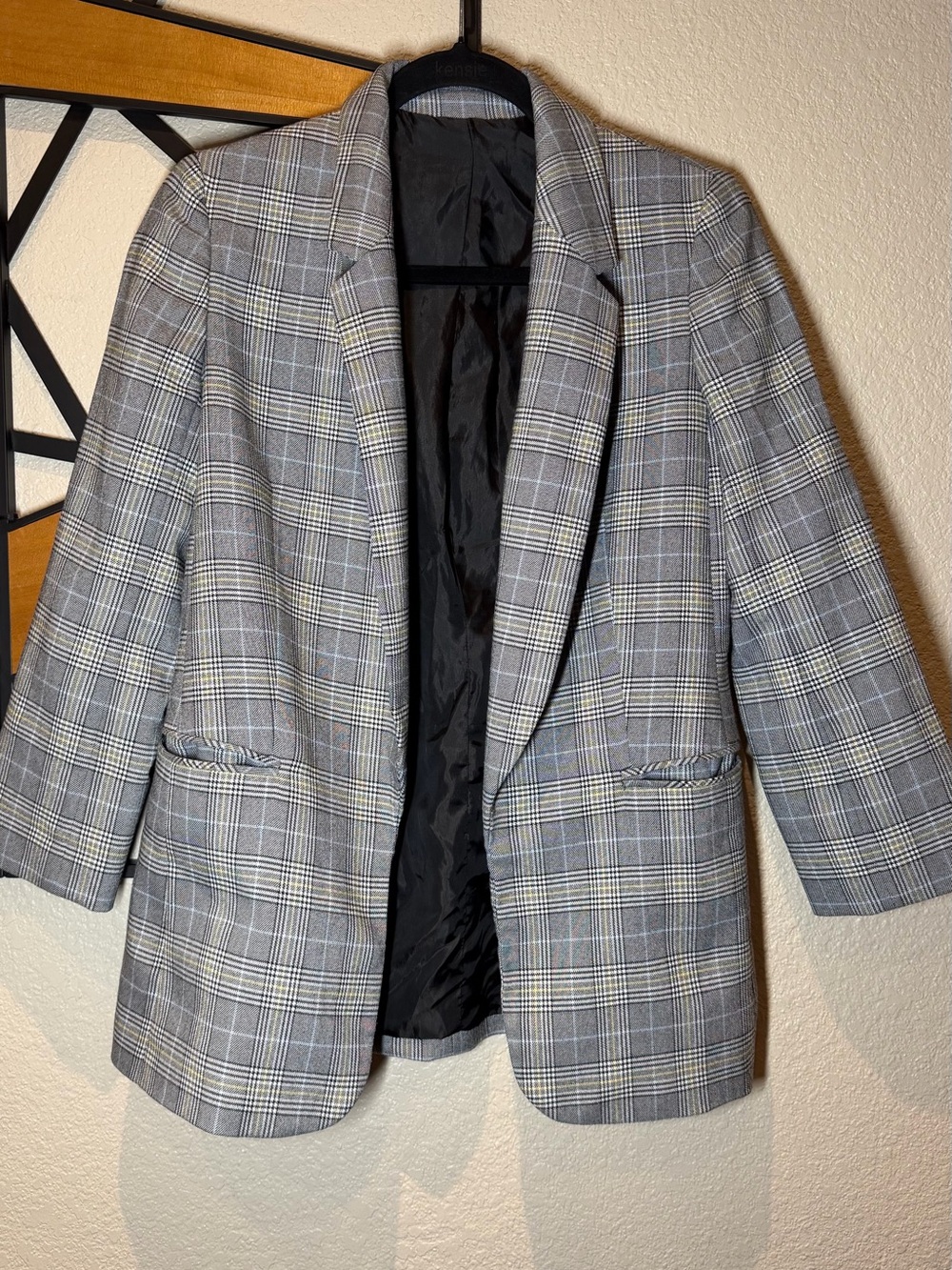 Women's Gray Plaid Blazer Jacket